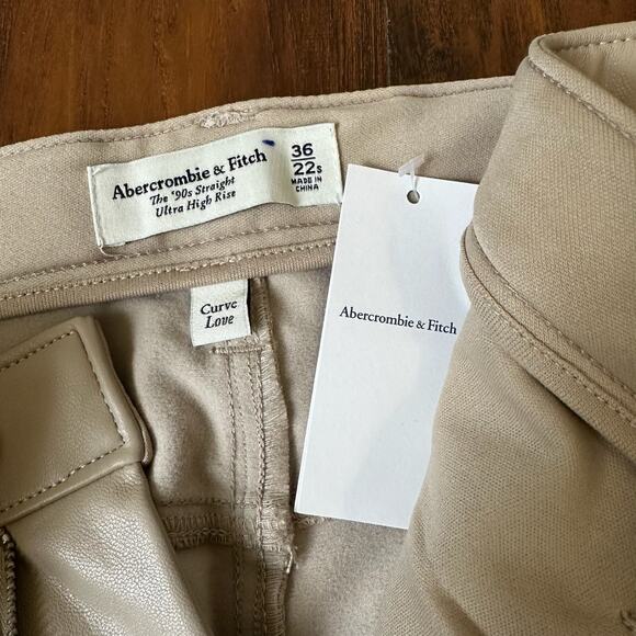 ABERCROMBIE & FITCH The 90s Straight Pants Beige Vegan Leather NWT - Picture 9 of 15